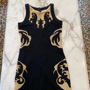 Black and Tan Mesh Body Hugging Mini Dress